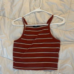 stripped brown cropped halter top